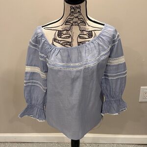 NWOT Hinge Light Blue Blouse with Lace